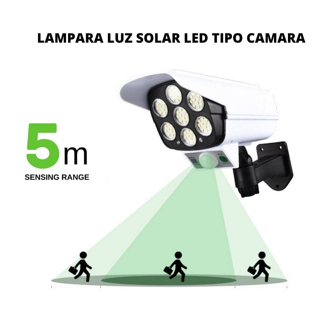 LAMPARA TIPO CAMARA CON SENSOR DE MOVIMIENTO, PANEL SOLAR Y LUZ LED RECARGABLE