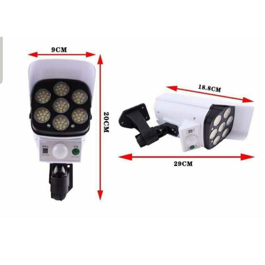 LAMPARA TIPO CAMARA CON SENSOR DE MOVIMIENTO, PANEL SOLAR Y LUZ LED RECARGABLE